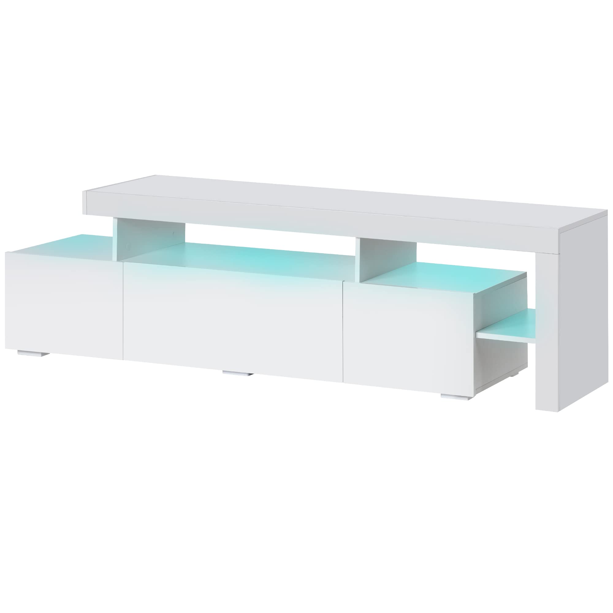 Modern 16-Color LED TV Stand with UV High Gloss Finish & DVD Storage Shelf - Fits Up to 70 Inch TVs (White Particle Board) - Perfect for Living Room Entertainment Centers & Home Theater Setups