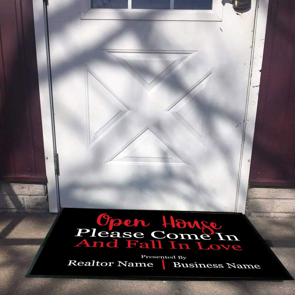 Realtor Welcome Doormat 24x36 Inches - 'Please Come in & Fall in Love' Custom Real Estate Agent Gift - Durable Indoor/Outdoor Entry Mat for Home, Office & Open House Decor