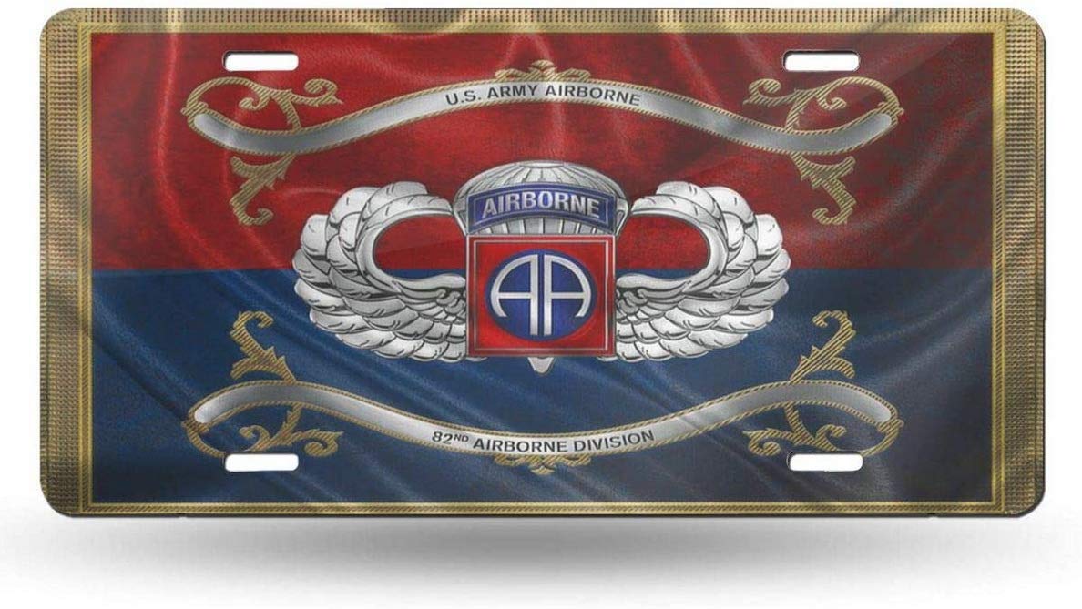 82nd Airborne Division Insignia Parachutist License Plate Cover - 6x12 Inch Military Car Tag Sign - Durable Front Decorative Auto Accessory for Trucks, Jeeps & Veterans - Perfect for Airborne Enthusiasts & Military Supporters