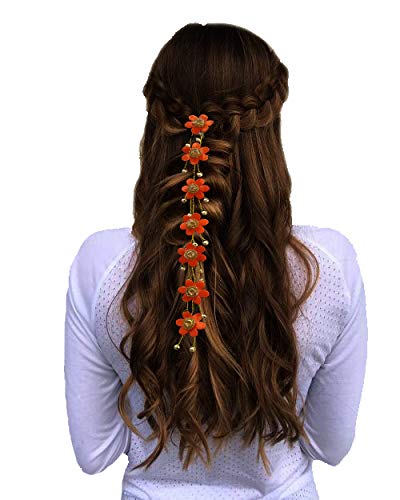 Small Flower Hair Pins for Women & Girls - 1718 Orange Braid Hair Accessories | Hair Flare Vein for Weddings, Parties & Everyday Styling