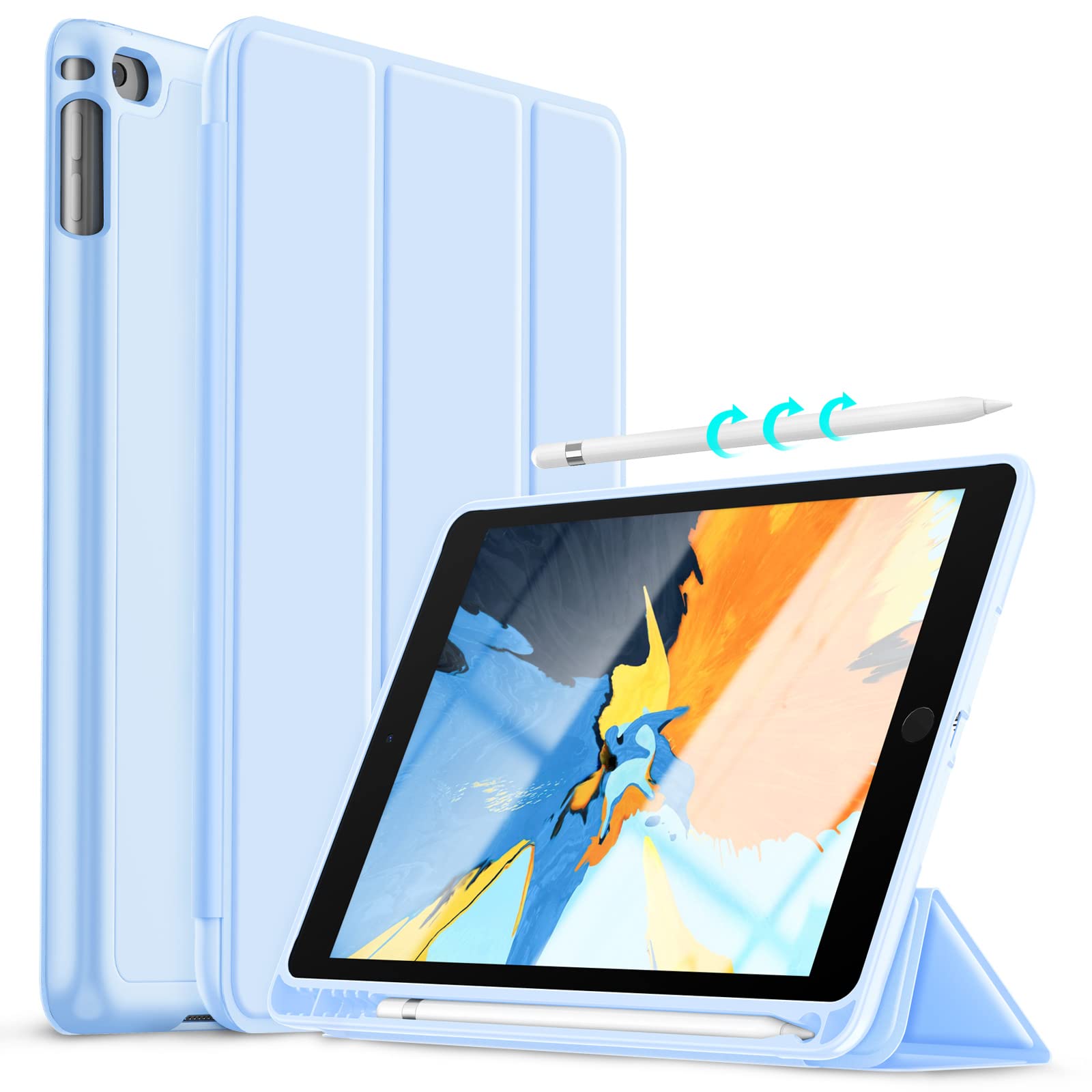 Premium Protective Case for iPad 9.7 Inch (5th/6th Gen) & iPad Air 2 - Slim Smart Cover with Auto Sleep/Wake, Triple Fold Stand - Durable Blue Cover for Work, School & Travel