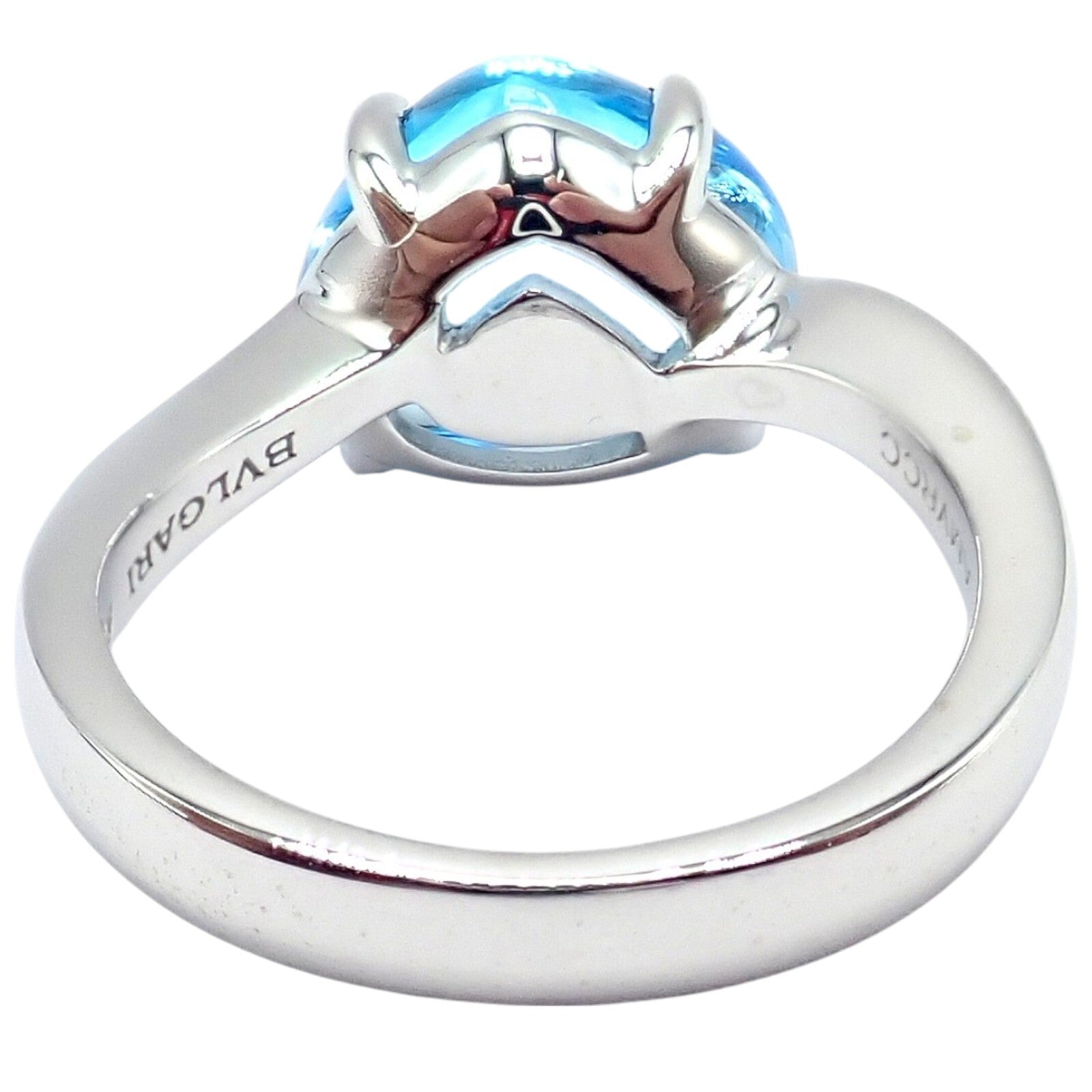 Authentic Bulgari 18k White Gold Mediterranean Eden Blue Topaz Ring - Size 6 | Luxury Jewelry for Women, Elegant Gift for Anniversary, Engagement & Special Occasions
