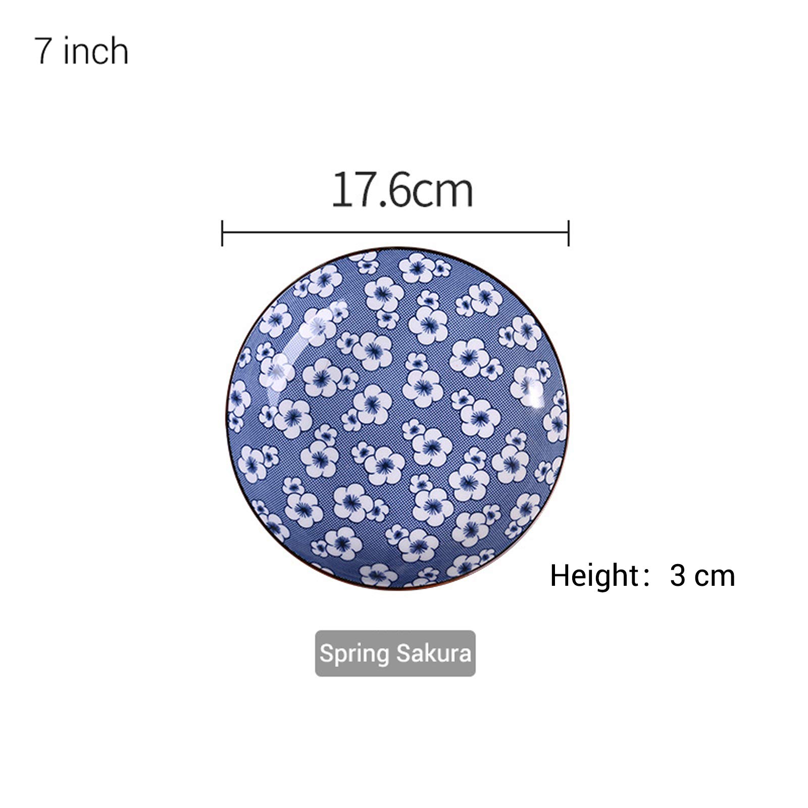 Blue and White Porcelain Dinner Plates Set of 4 - 7 Inch Floral Shallow Dishes for Appetizers, Salad, Dessert & Snacks - Spring Sakura Design - Perfect for Chinese Cuisine, Party Serving & Home Decor