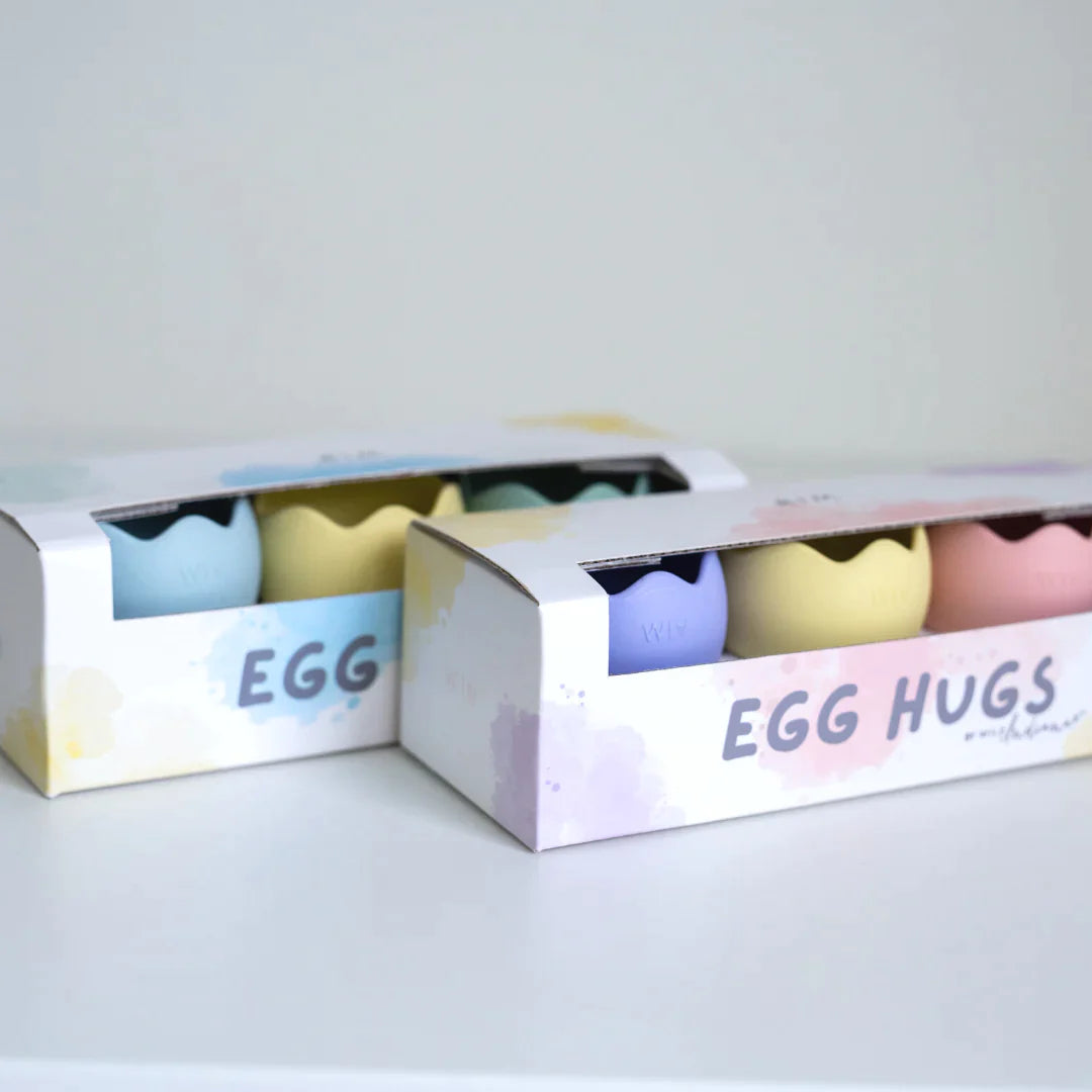 Wild Indiana Egg Hugs Silicone Egg Cups - Pastel Blue Set of 4 | Non-Slip Soft Silicone Egg Holders for Breakfast, Easter Decor, Kitchen & Dining Table Decorations
