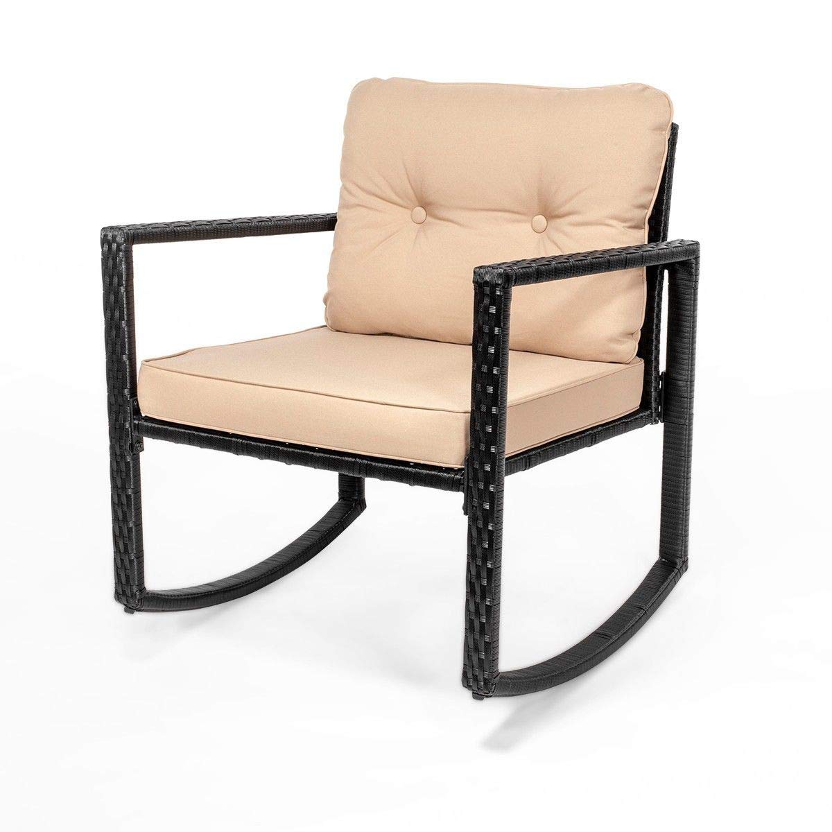 Barton 3-Piece Outdoor Wicker Rocking Chair Set with Glass Table - Black Rattan Patio Furniture for Garden, Porch, and Backyard Relaxation
