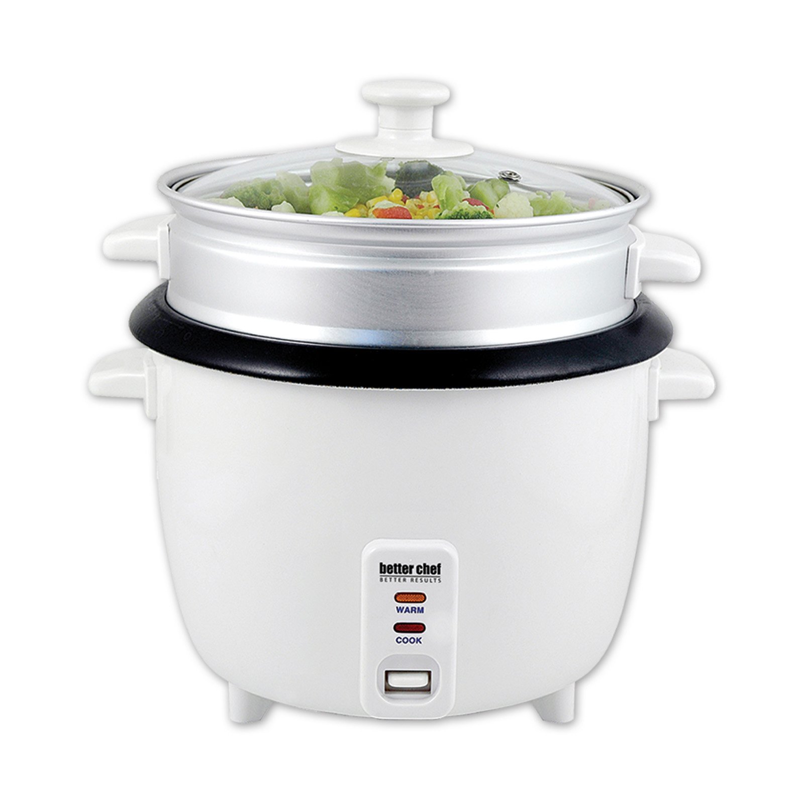 Better Chef 20-Cup Rice Cooker with Food Steamer - Non-Stick Inner Pot, Glass Lid & Cool-Touch Handle - Includes Measuring Cup & Paddle - Perfect for Family Dinners, Meal Prep & Healthy Cooking (White)