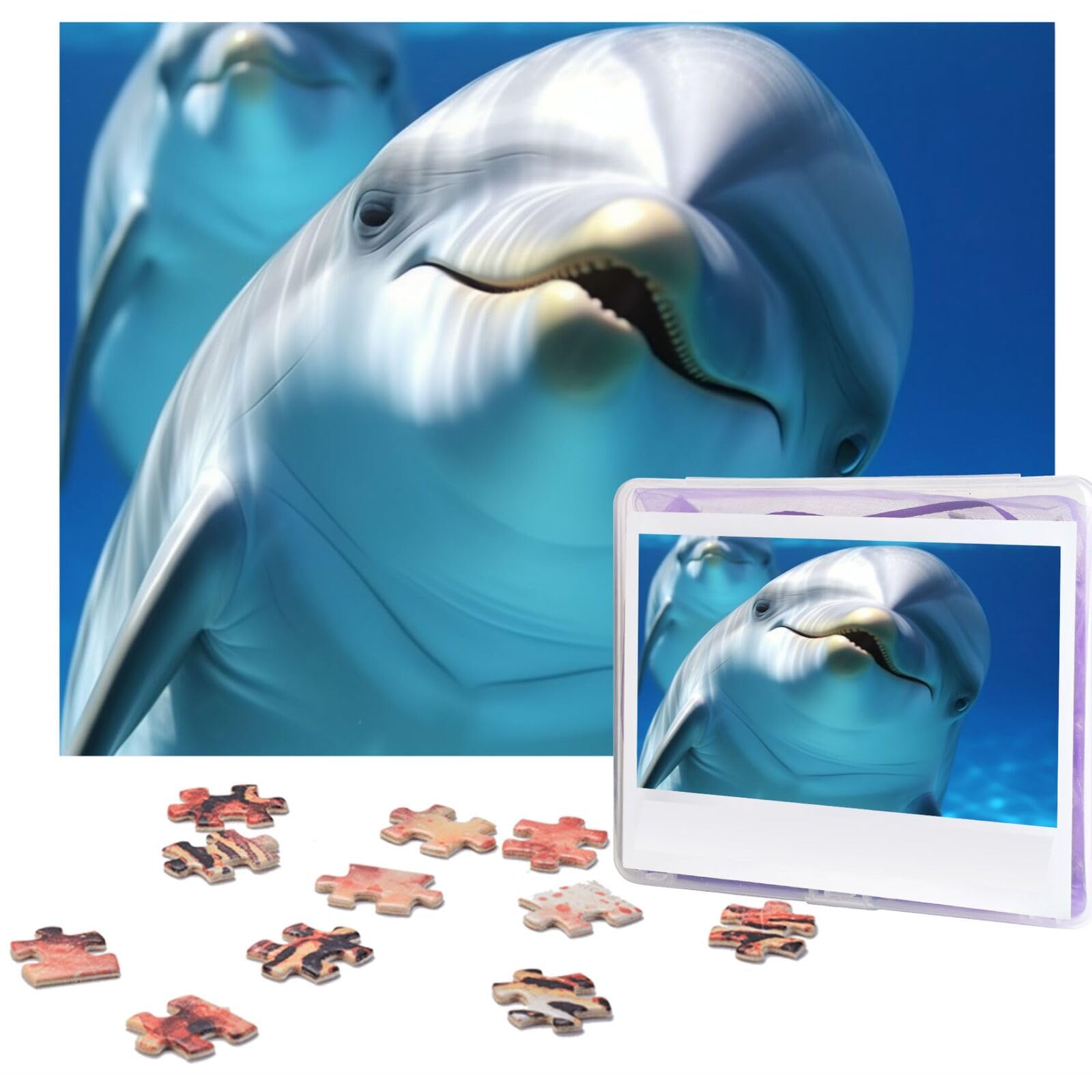 500-Piece Dolphin Smile Jigsaw Puzzle - Wooden Photo Puzzle for Adults, Personalized Picture Puzzle, Family Game Night, Wedding & Birthday Gift (20.4