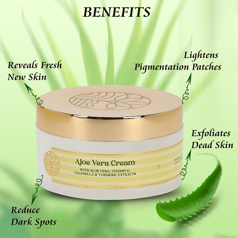 Omeo Aloe Vera Cream 50g with Vitamin E, Calendula & Turmeric Extracts - Hydrating Face & Body Moisturizer for Dry Skin | Smooth, Nourished & Moisturized | Perfect for Daily Skincare & After Sun Care