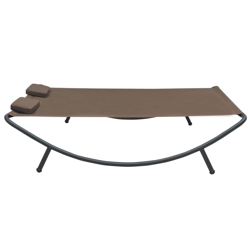 Outdoor Patio Lounge Bed with 2 Washable Pillow Covers - Tanning Chair for Poolside, Garden, Balcony - Comfortable Brown Fabric Sunbathing Bed for Relaxation