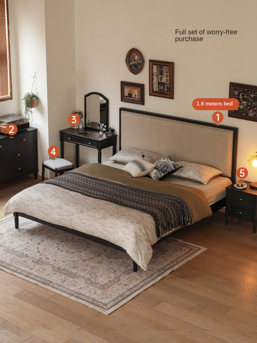 Solid Oak Wood American Soft Back Bed - Durable & Stylish Bed Frame for Bedroom, Guest Room, or Master Suite