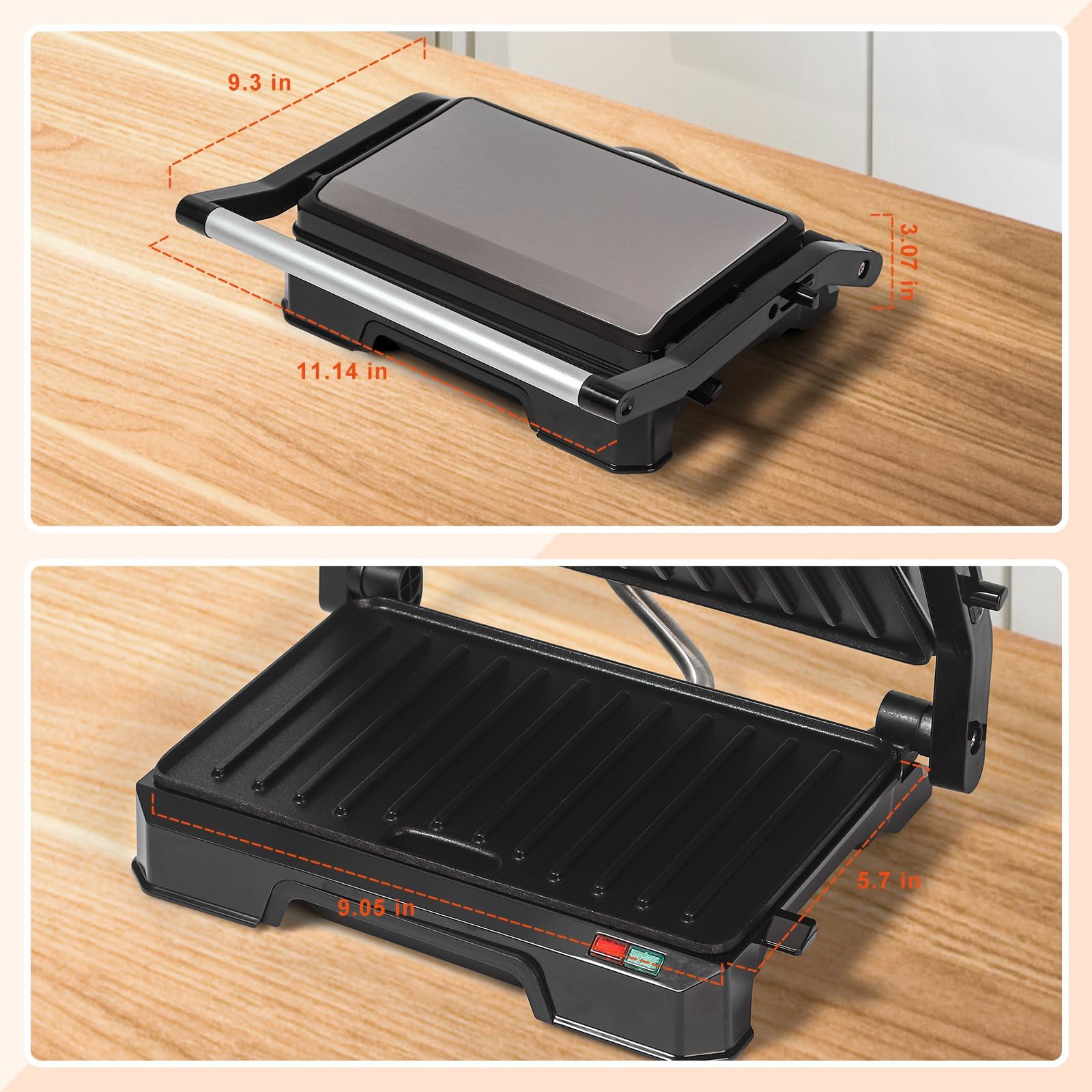 Electric Panini Press Grill Sandwich Maker - Non-Stick, 180° Open Design for Indoor Grilling - Perfect for Steaks, Burgers, Sandwiches & More - Ideal for Home Kitchens, Camping & Quick Meals (Black)