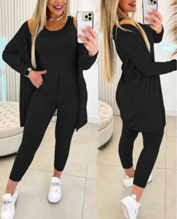 BDAILKA Women's 3-Piece Lounge Set - Soft Tank Top & Cardigan Outfit for Casual Wear, Home Relaxation, and Going Out | Comfortable Loungewear Set XJ001
