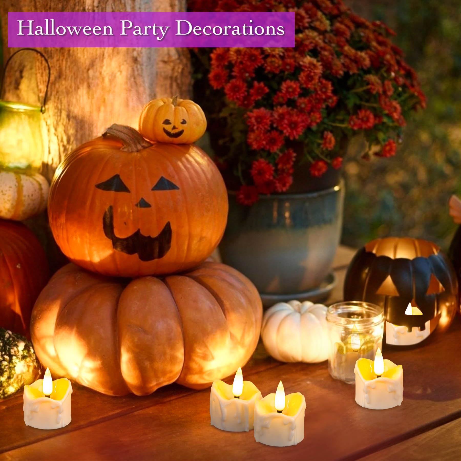 SingTok 12 Pack Battery Operated LED Tea Lights - Flameless Flickering Timer Candles for Christmas, Halloween, Pumpkin Decor - Perfect for Centerpieces, Weddings, Parties & Home Ambiance