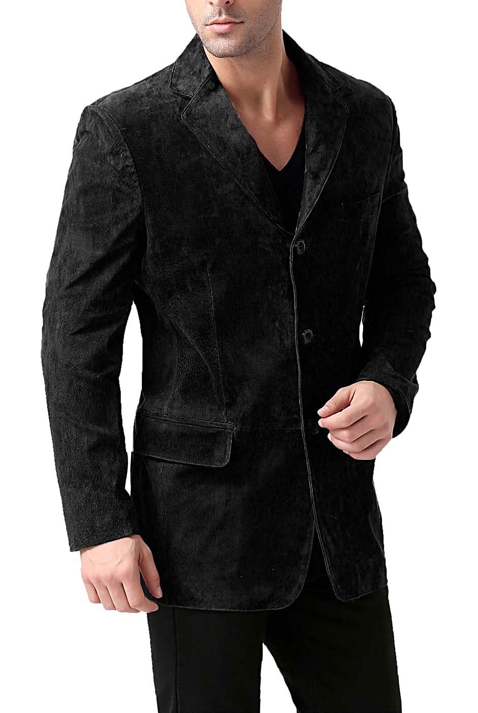 BGSD Men's Robert 3-Button Suede Leather Blazer Jacket - Slim Fit Sport Coat for Business & Formal Wear (Available in Big & Tall, Short Sizes) - Perfect for Office, Weddings & Special Occasions