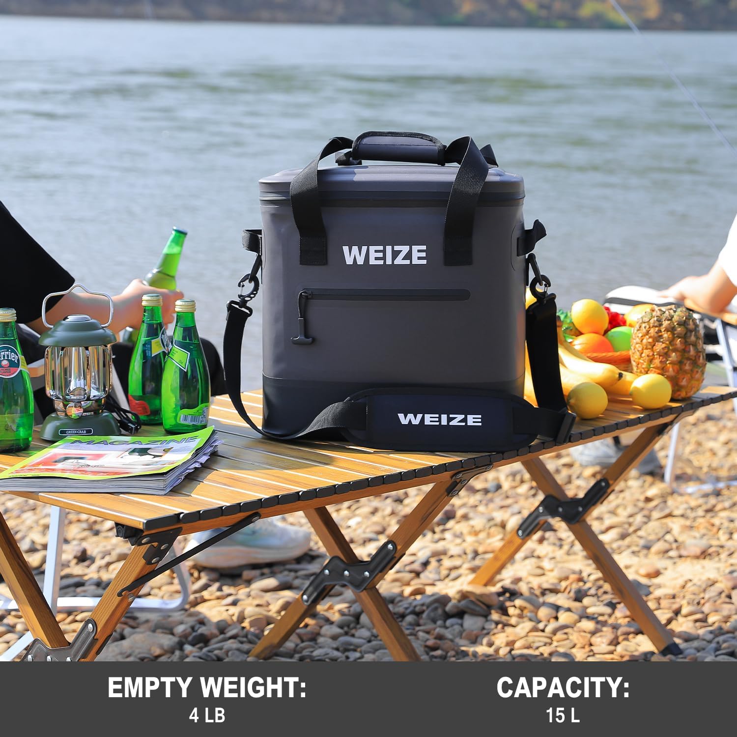 WEIZE 24 Can Soft Cooler - 15L Insulated Leak Proof Floating Ice Chest with Heavy Duty Zipper, Portable Lunch Bag for Camping, Beach, Picnic & Outdoor Activities