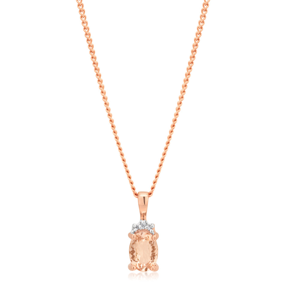 9ct Rose Gold Morganite Pendant with Diamonds - Elegant Jewelry Gift for Women, Perfect for Valentine's Day, Anniversary & Special Occasions