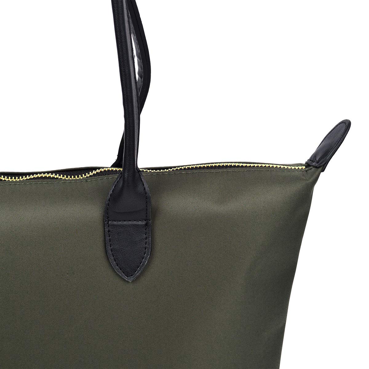 Premium Large Nylon Tote Bag - Water Resistant Top Zip Shoulder Handbag for Women, Work, Travel & Shopping (Black)