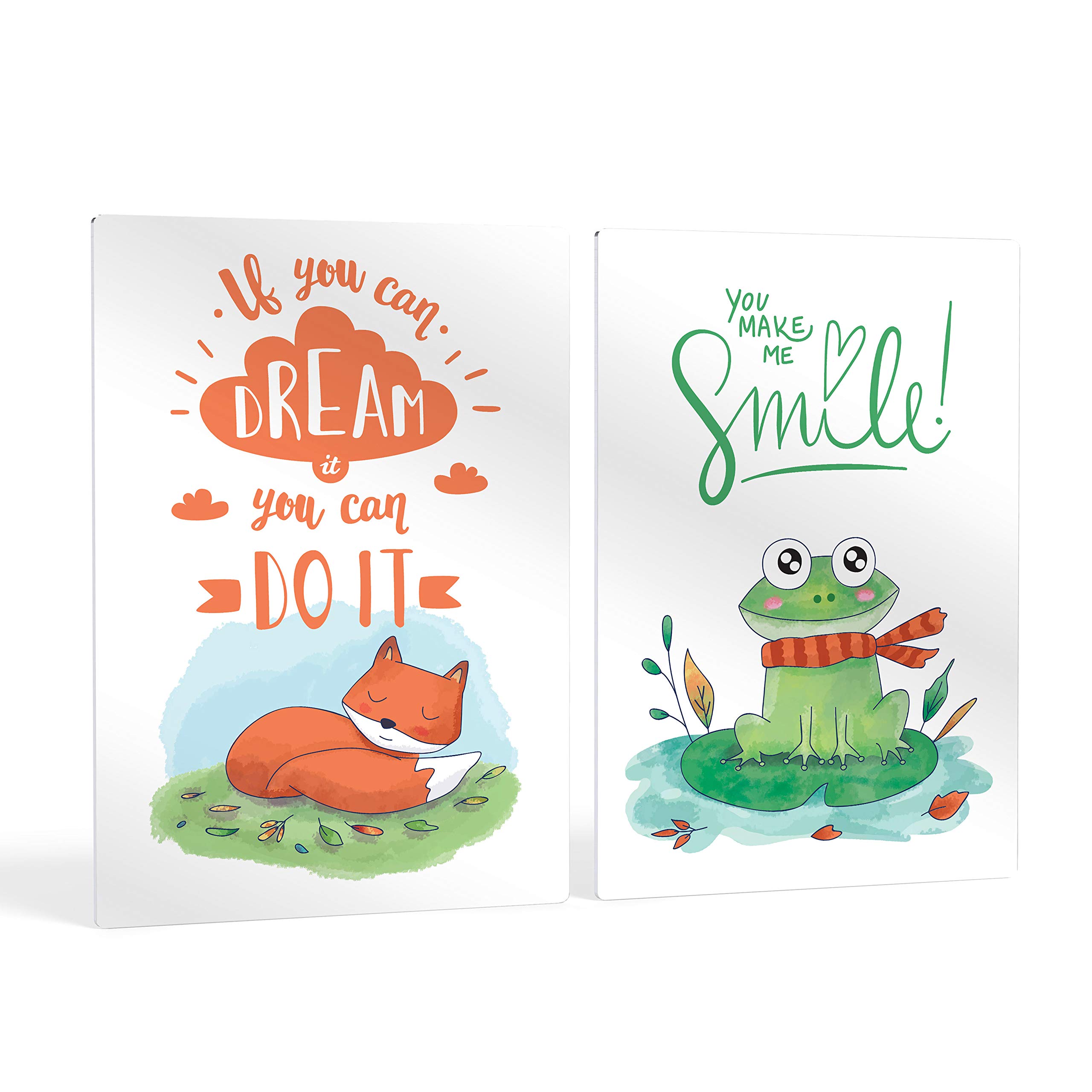 Cute Fox & Frog Motivational Wall Art - 2 Panel Metal Print Set for Nursery, Baby Girl & Boy Room Decor - Handmade in USA (40x30in x2) - Perfect for Kids Bedroom, Playroom & Nursery Wall Decor