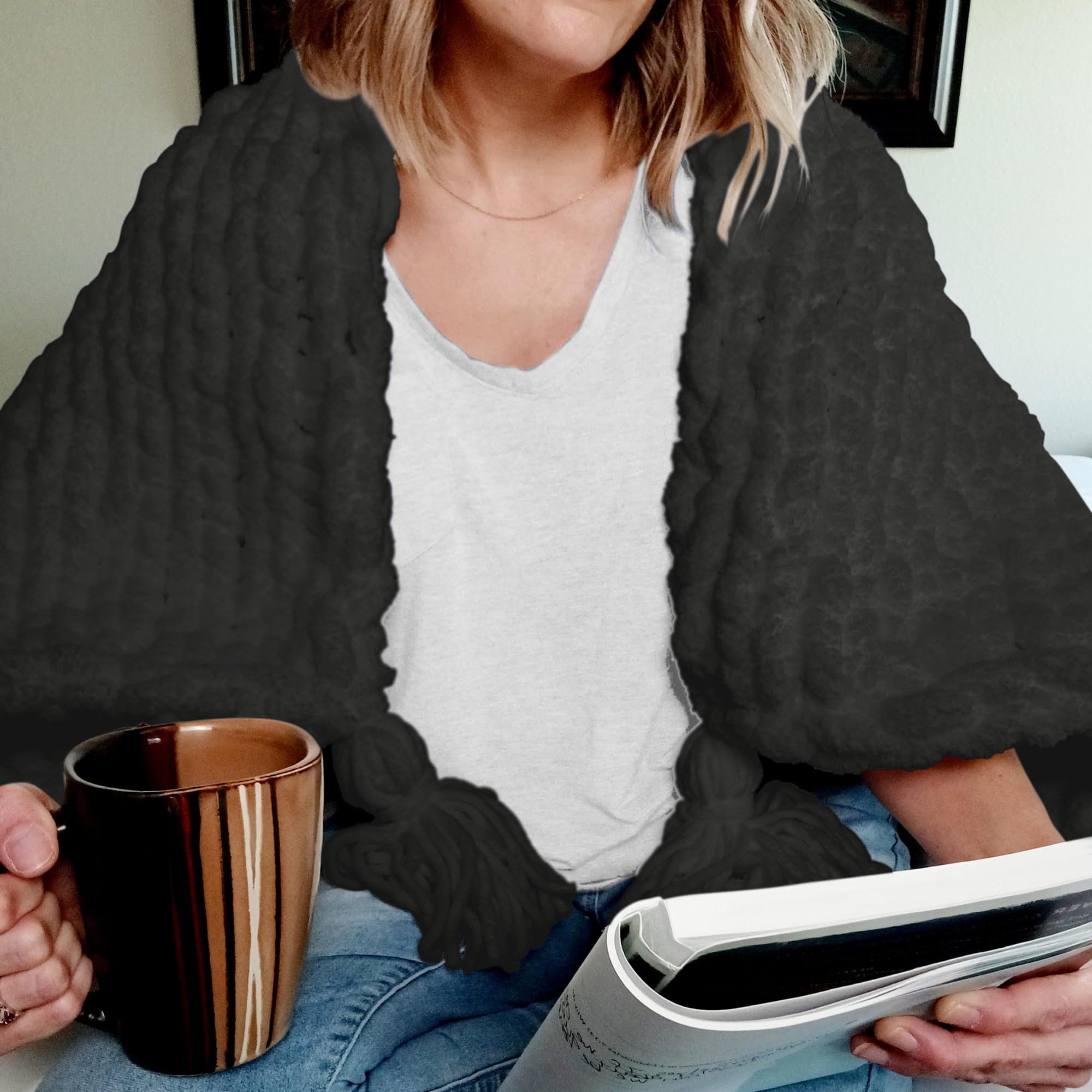 Personalized Chunky Knit Blanket Throw - Handmade Oversized Chenille Blanket with Monogram - Soft Cozy Knitted Throw for Couch, Bed & Nursery - Perfect Mother's Day Gift (50x60 inches, Gray)