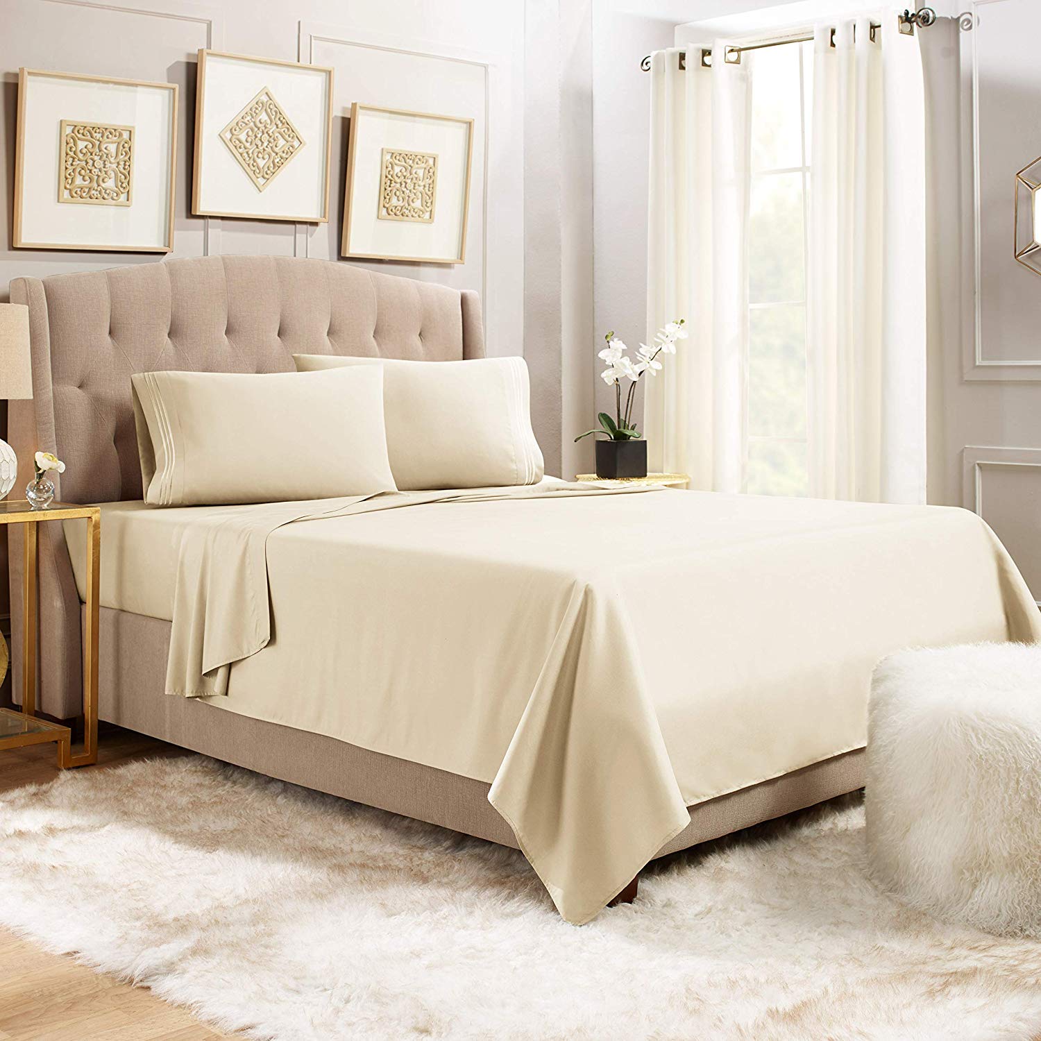 Luxury 1800TC Egyptian Queen Sheet Set - Cream for Bedroom Comfort