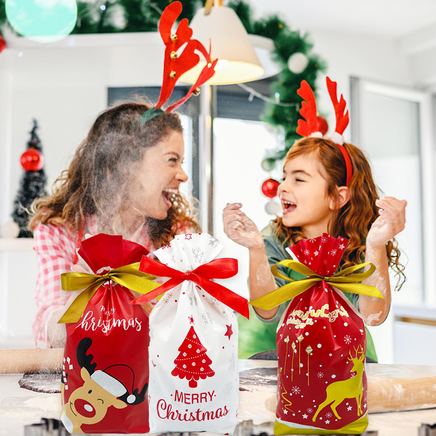 50 Pcs Christmas Candy Bags - Red Drawstring Treat Bags for Holiday Cookies, Gifts & Party Favors | Perfect for Christmas Parties, School Events & Stocking Stuffers