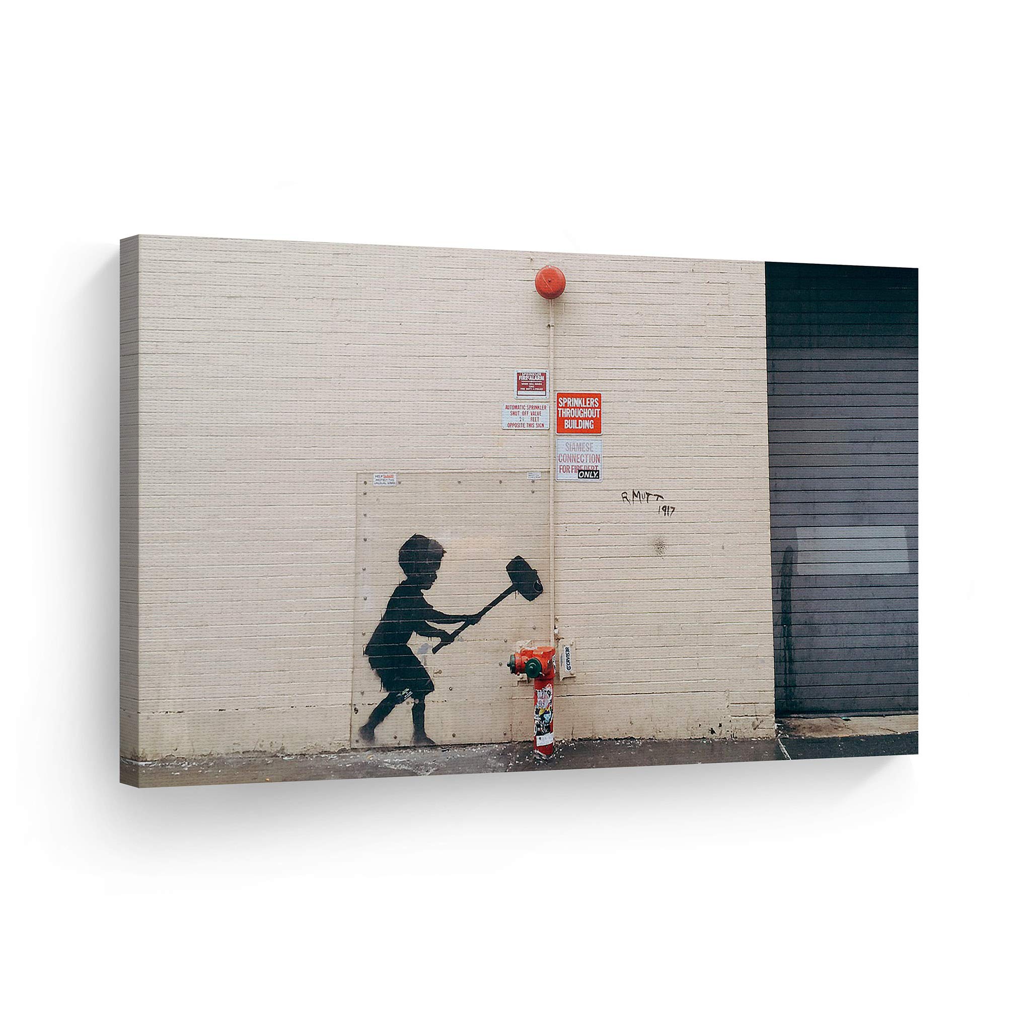 Banksy Canvas Print - Hammer Boy Wall Art | 11x17 Inches | Ready to Hang | Made in USA | Modern Home & Office Decor for Living Room, Bedroom, or Gallery Display
