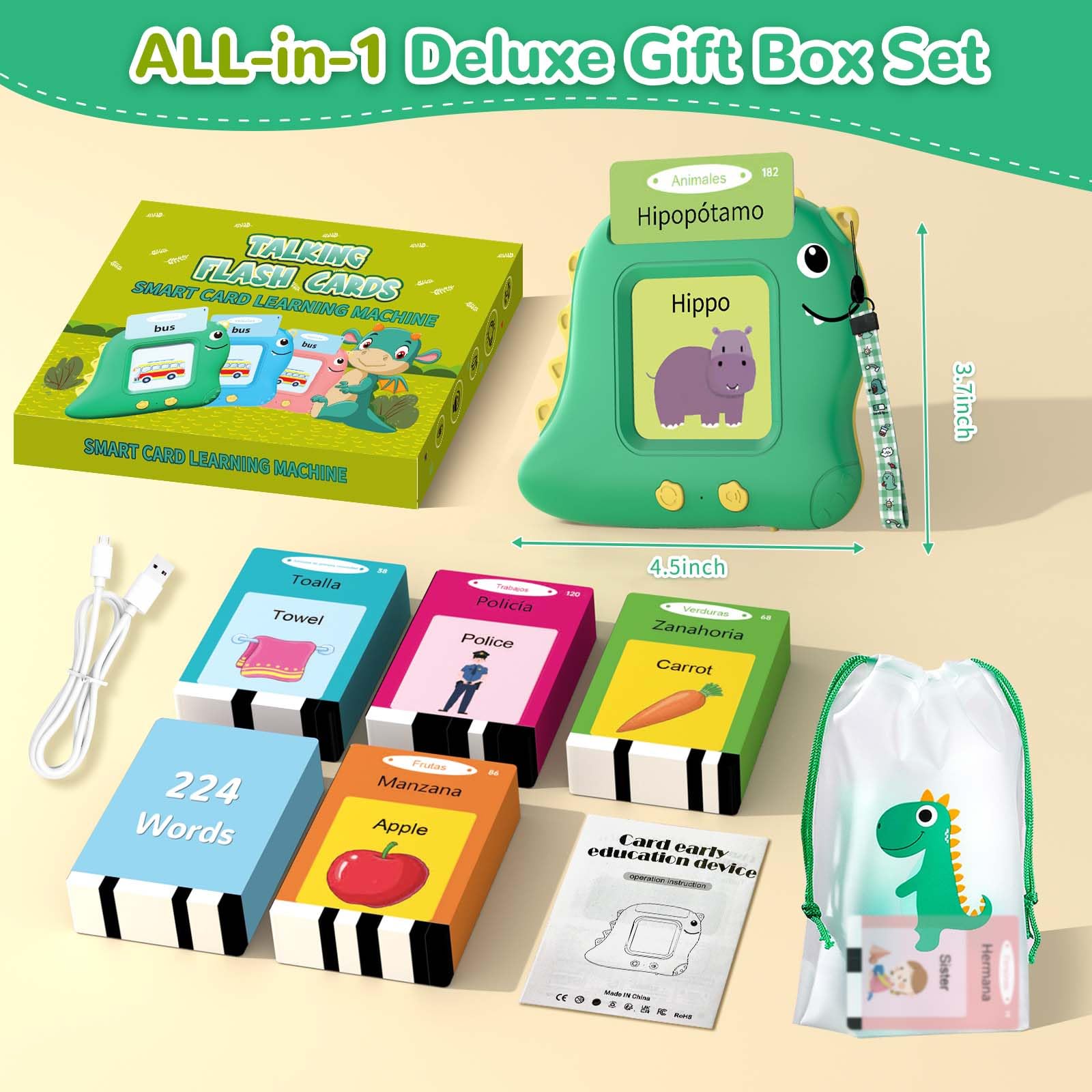 Spanish & English Bilingual Talking Flash Cards - Educational Toddler Toys for 2 3 4 5 Year Old Boys & Girls | Autism Sensory Learning, Montessori Speech Therapy Toys | Perfect for Preschool Gifts, Homeschooling & Early Childhood Development