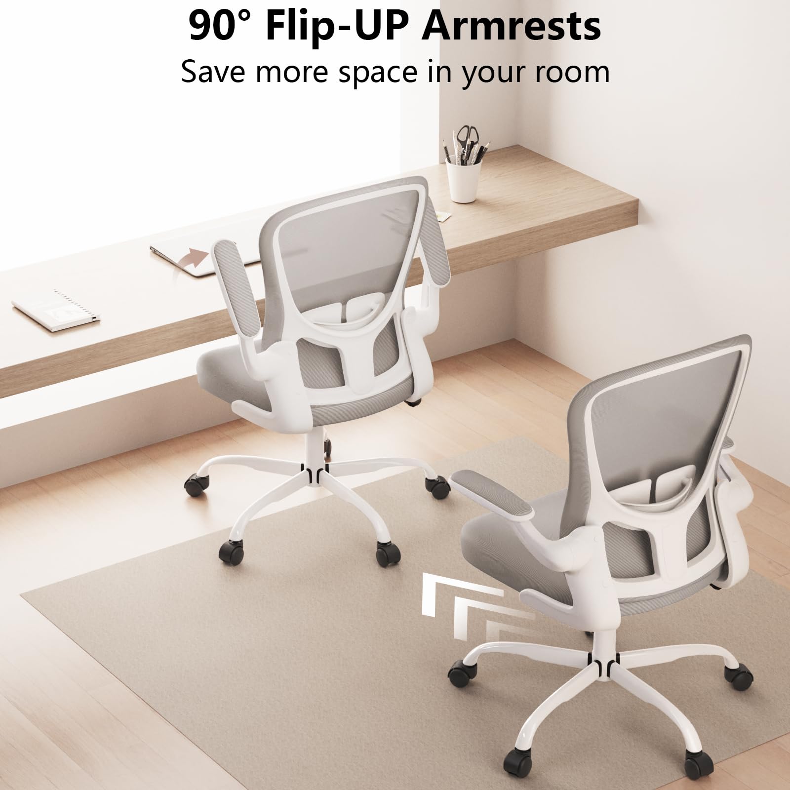 Ergonomic Office Chair with Lumbar Support - Adjustable Height & Flip-Up Arms - Breathable Mesh Swivel Task Chair for Home & Office Use - Perfect for Long Hours of Work, Gaming, or Studying