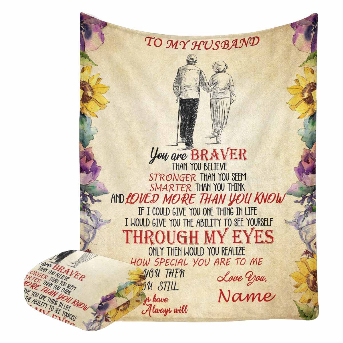 Personalized Custom Blanket for Husband - 'You Are Braver Than You Believe' Inspirational Gift - 50x60 Inch Soft Fleece Throw Blanket with Custom Name - Perfect for Anniversary, Birthday & Romantic Surprises