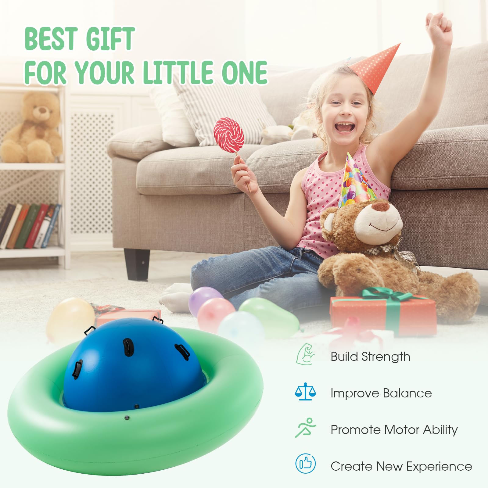 Costzon 88'' Inflatable Dome Rocker Bouncer - Kids Rocking Teeter Totter Seesaw & Climbing Bridge with 6 Handles - Giant Blow Up Rocking Ball for Indoor & Outdoor Play - Perfect for Backyards, Birthday Parties & Playgrounds