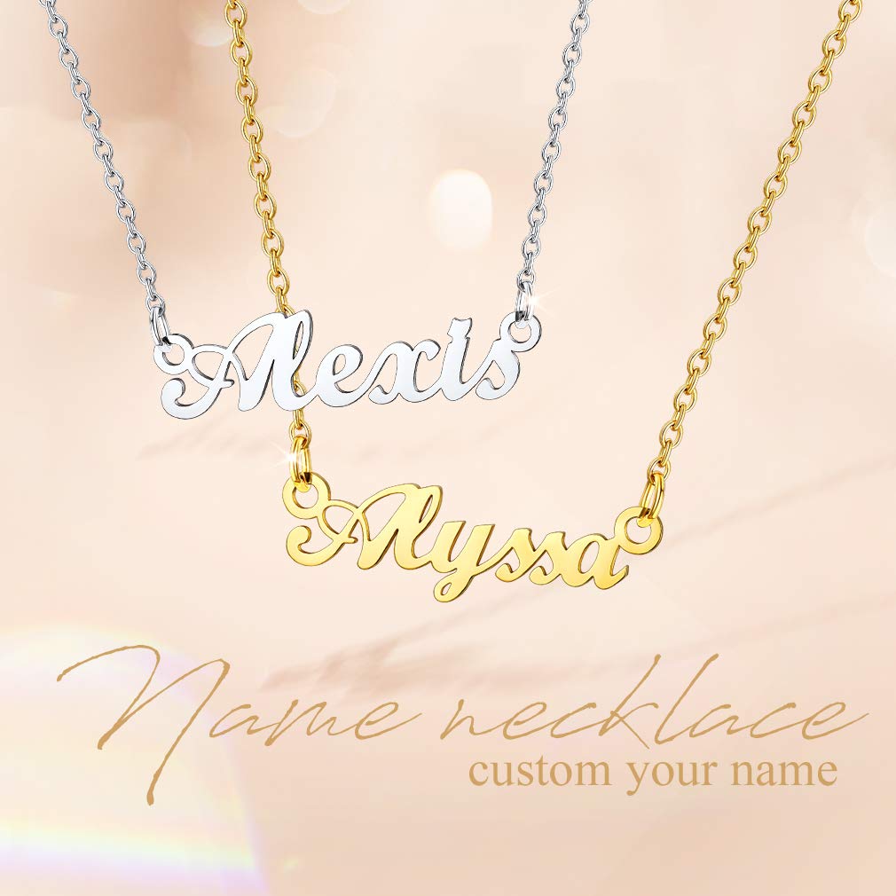 Custom4U Personalized Name Necklace - 18K Gold Plated Stainless Steel Pendant Jewelry - Unique Bridesmaid Birthday Gift for Women - Perfect for Weddings, Anniversaries & Special Occasions