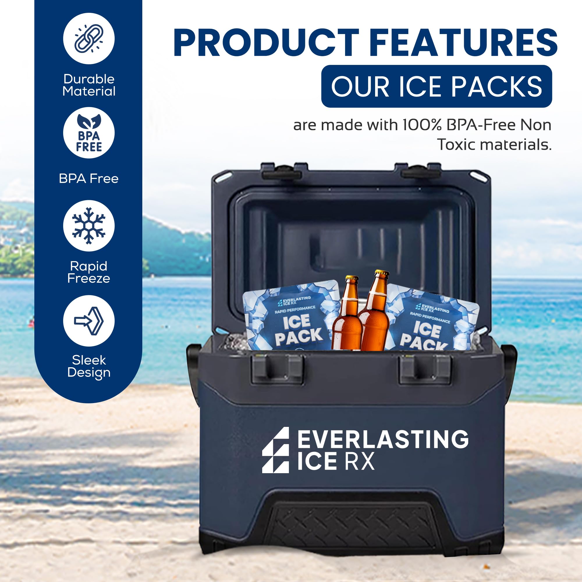 Premium Reusable Ice Packs for Lunch Boxes & Coolers - 4 Pack | 12-Hour Cooling | Perfect for Camping, Beach, School & Outdoor Activities | Long-Lasting Cold Therapy for Food & Drinks