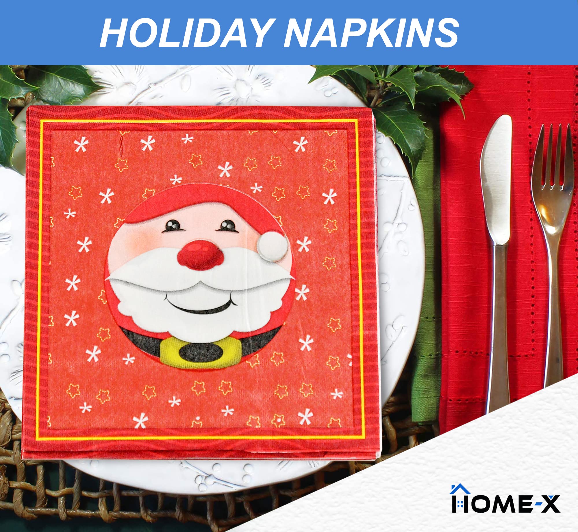 Santa Christmas Paper Napkins - 48 Pack Red Holiday Disposable Napkins 6.5 Inch for Xmas Party, Buffet, Cocktail & Dinner | Cute Festive Tableware for Luncheon, Home Decor & Gift Wrapping