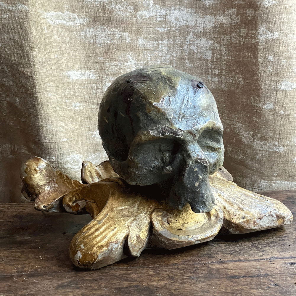 Antique Early 20th Century Carved Austrian Skull Reliquary - Gothic Home Decor & Collectible for Halloween, Dark Academia, and Oddity Cabinets