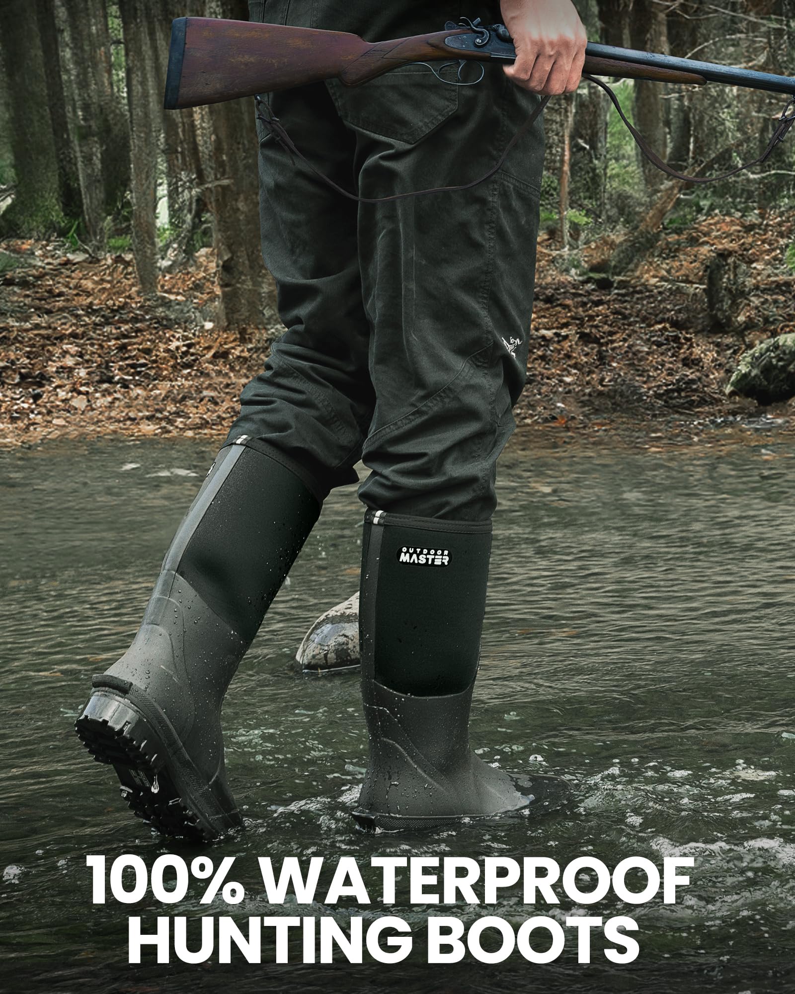 OutdoorMaster Men's Waterproof Hunting Boots - Insulated Rubber Neoprene Winter Boots with Anti-Slip Sole for Outdoor Activities, Hiking & Cold Weather Adventures