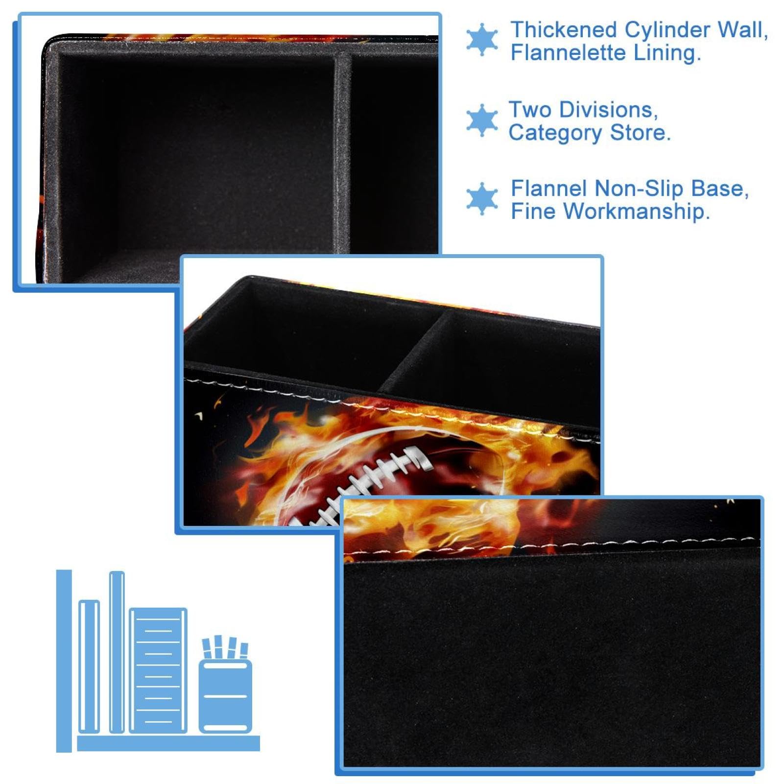 Premium Desk Pen Holder & Pencil Organizer - American Football & Fire Design Office Supplies for Home, School, and Office Organization