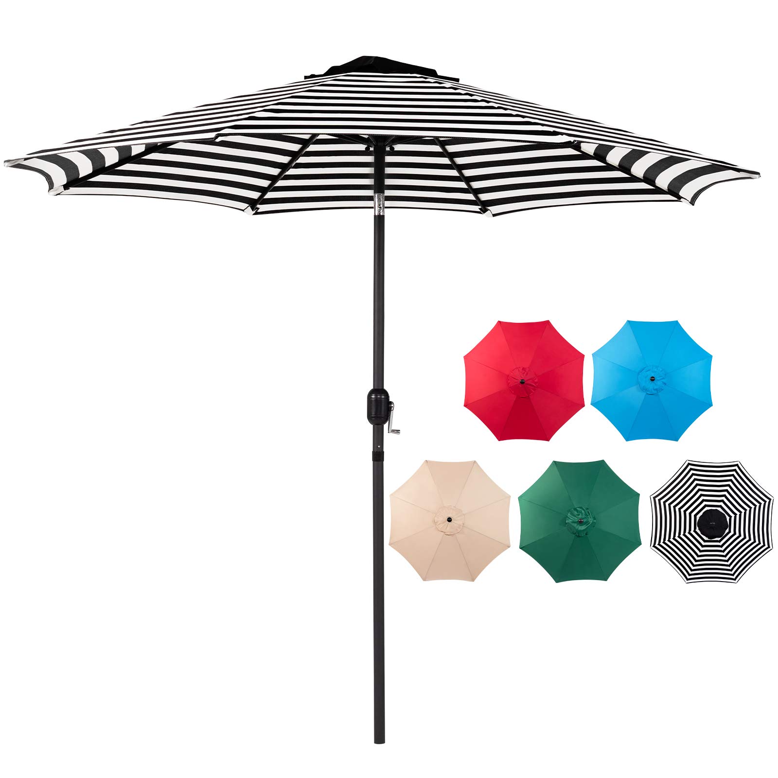 9' SUNSHINE Outdoor Patio Umbrella with Push Button Tilt & Crank - Striped Market Umbrella for Table, Garden, Poolside (Black & White) - Perfect for Backyard, Beach & Outdoor Dining