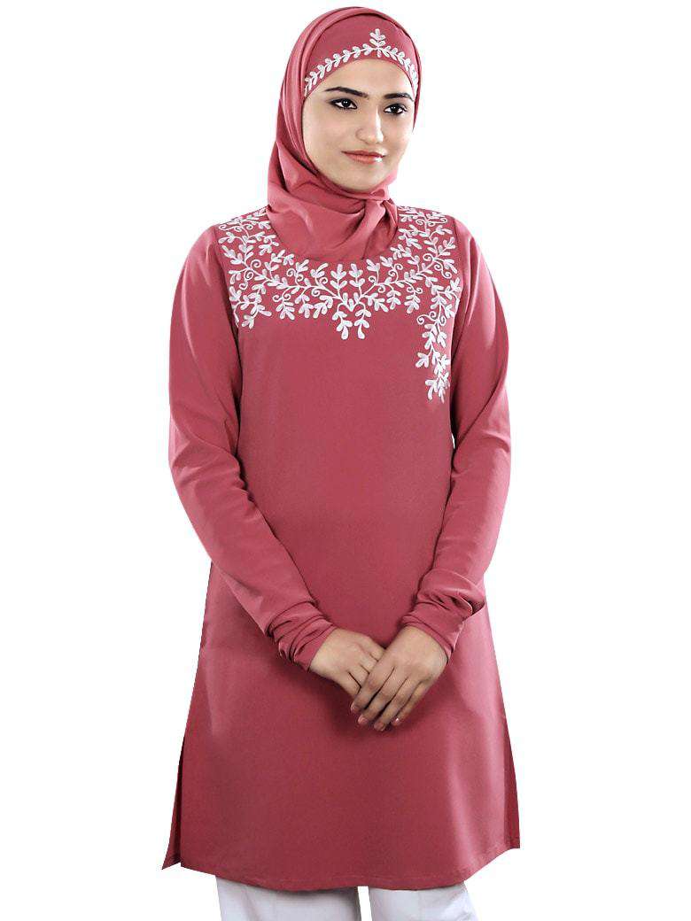 Lubna Rose Pink Tunic for Women - Flowy Boho Blouse with V-Neck & Long Sleeves - Perfect for Casual Wear, Office Outfits & Special Occasions