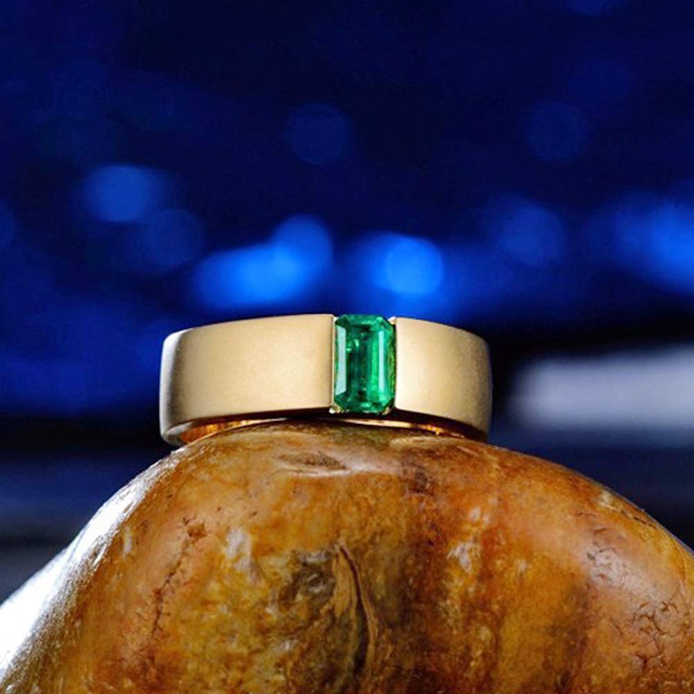 14K Yellow White Rose Gold Men's Natural Emerald Tanzanite Ring - Elegant Wedding Band & Engagement Ring for Him - Perfect for Proposals, Anniversaries, and Special Occasions