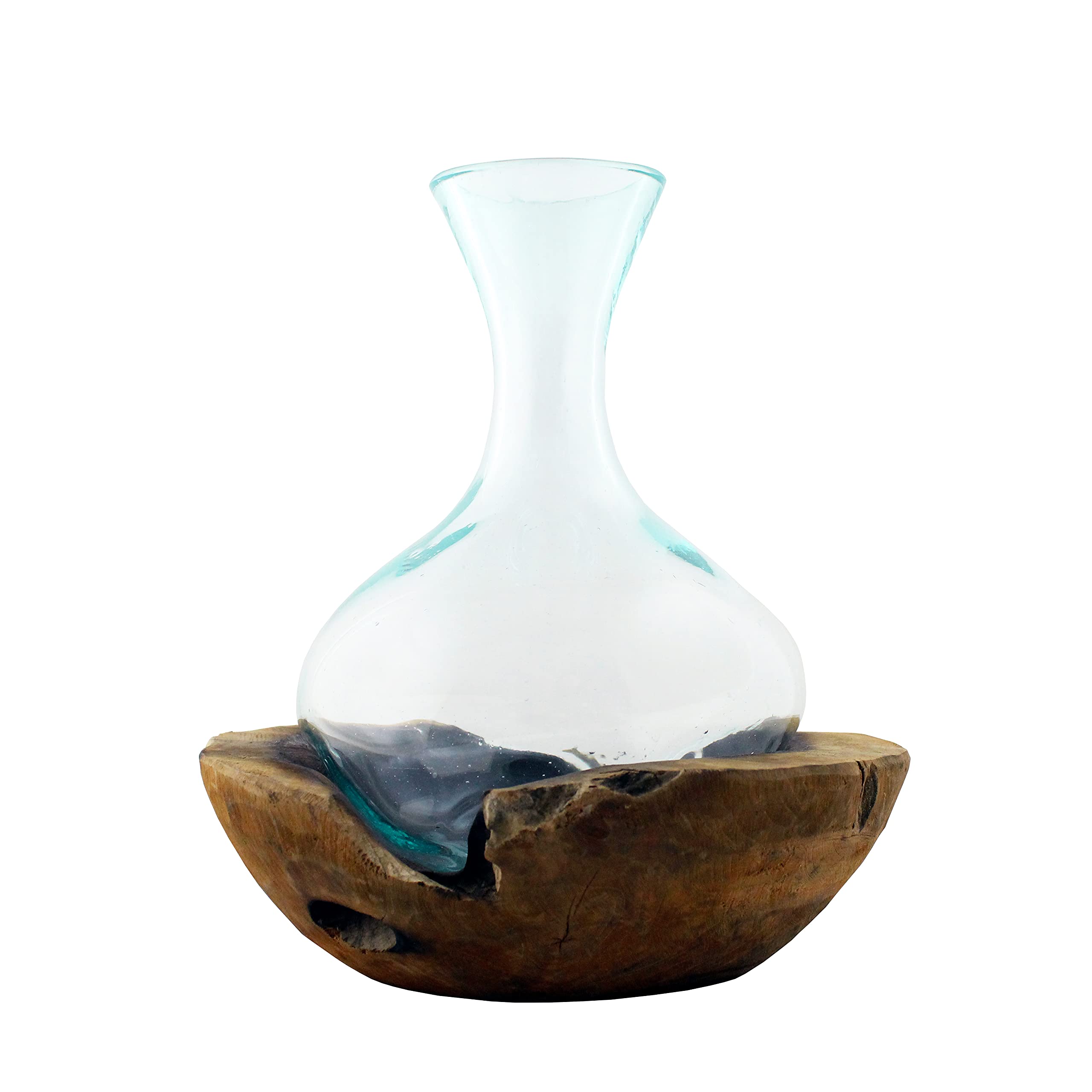 Premium Molten Glass Decanter with Teak Wood Base - Elegant Whiskey & Liquor Decanter for Home Bar, Wedding Gifts & Dinner Party Hosting