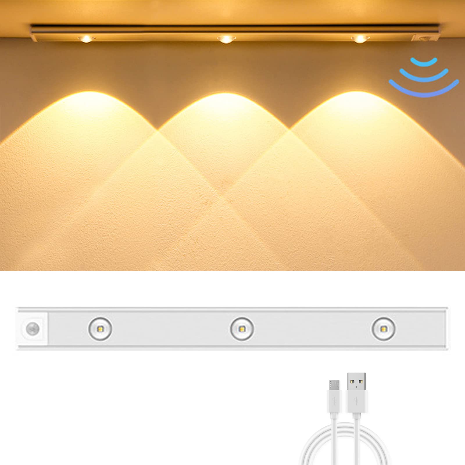 Under Cabinet Lights - 3 Color Dimmable LED Motion Sensor Closet Lighting, Rechargeable Wireless Magnetic Night Light for Kitchen, Wardrobe, Cabinet & Cupboard (40cm) - Perfect for Dark Spaces, Pantry Organization & Nighttime Safety