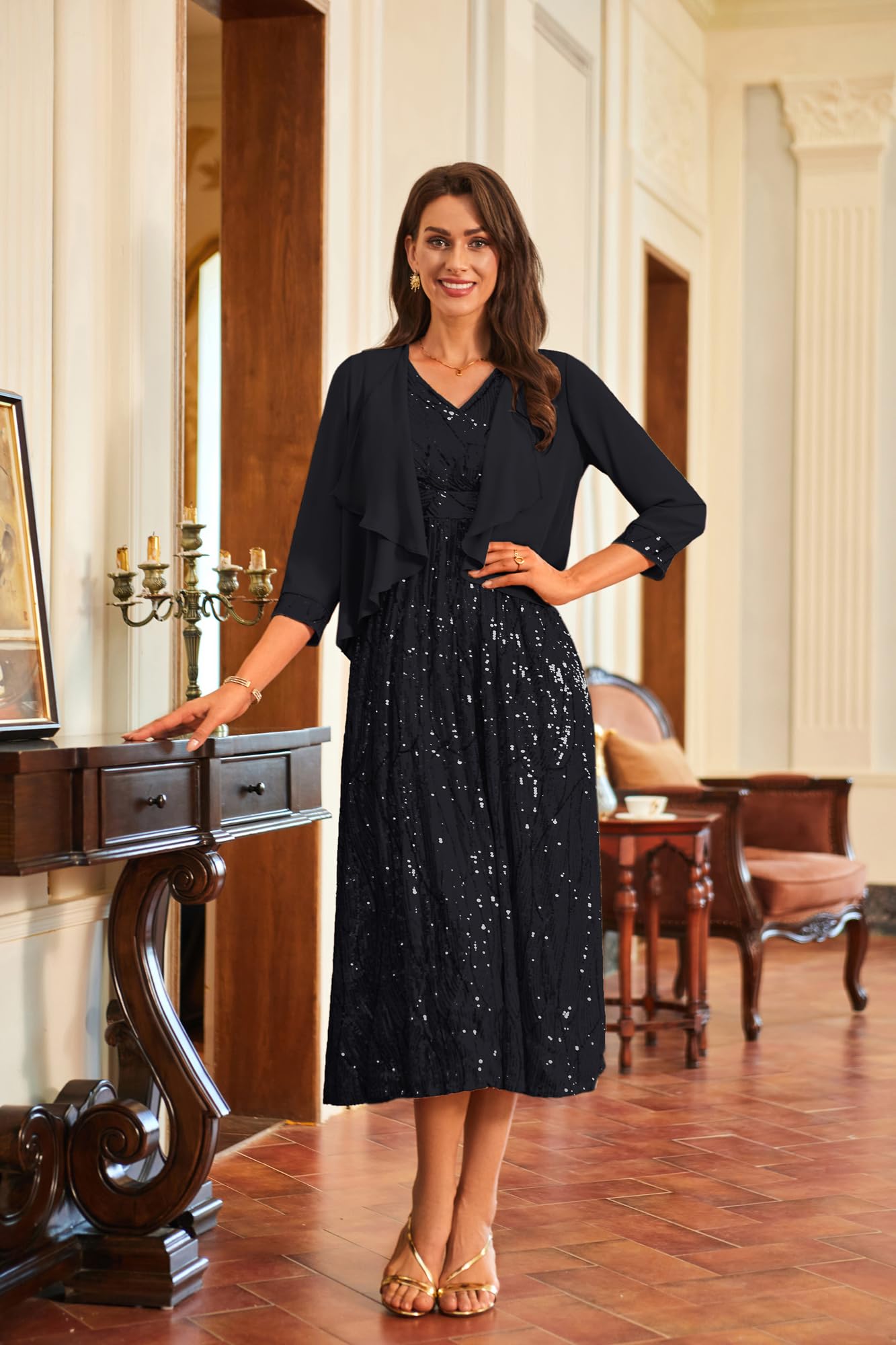 GRACE KARIN 2024 Women's Sequin Two-Piece Dress Set with Jacket | Mother of The Bride Dress, Wedding Guest Outfit & Homecoming Party Dress | Perfect for Formal Events, Evening Galas & Special Occasions