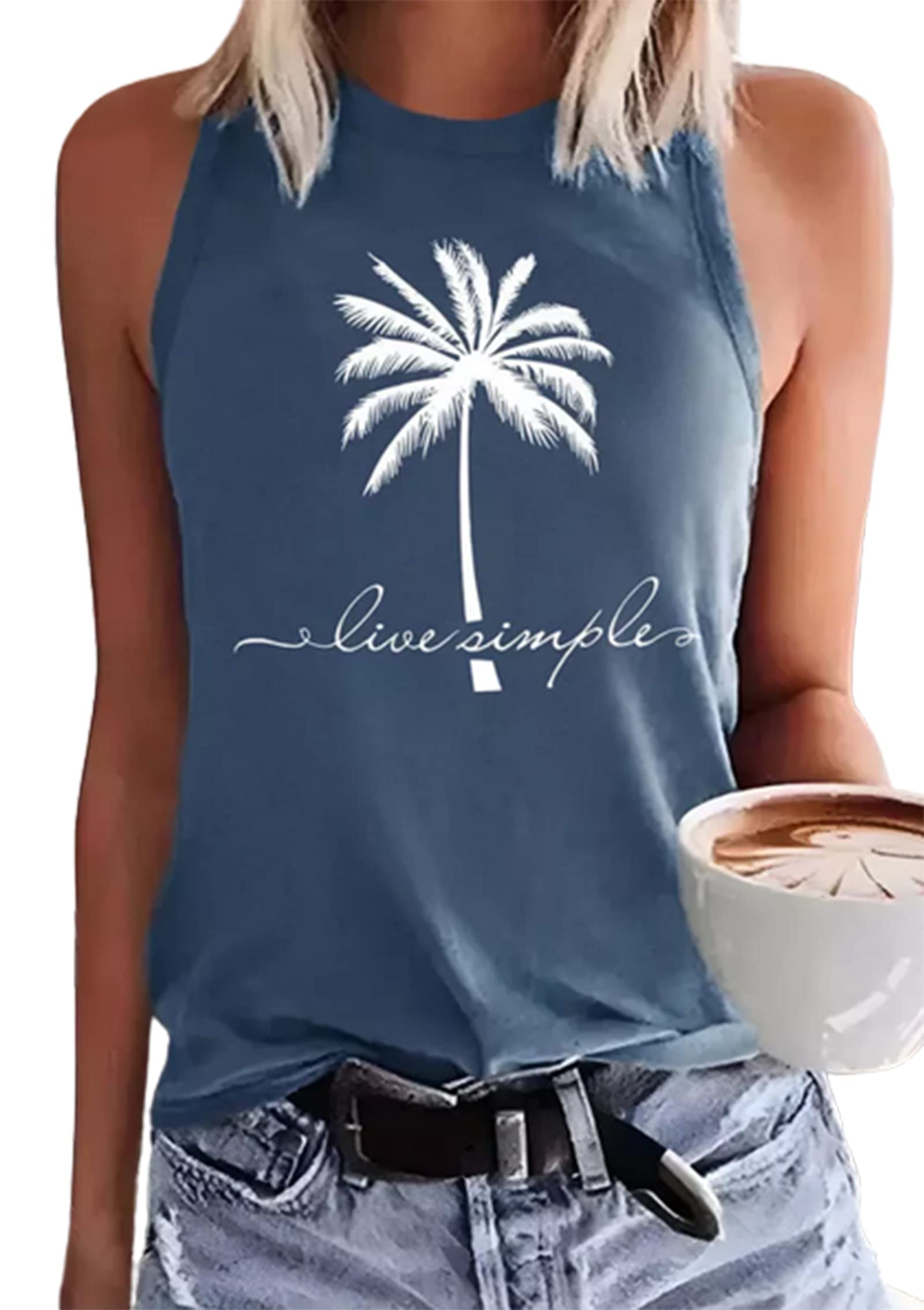 Women's O-Neck Graphic Tank Tops - Summer Casual Loose Fit Beach Vest Tops with Country Music Design | Perfect for Vacation, Music Festivals & Casual Outfits