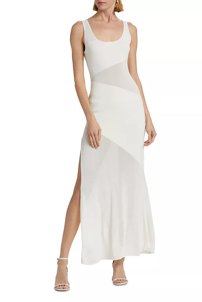Ronny Kobo Adica Knit Dress in Optic White - Women's Elegant Crew Neck Short Sleeve Casual Summer Dress for Office, Party & Date Night