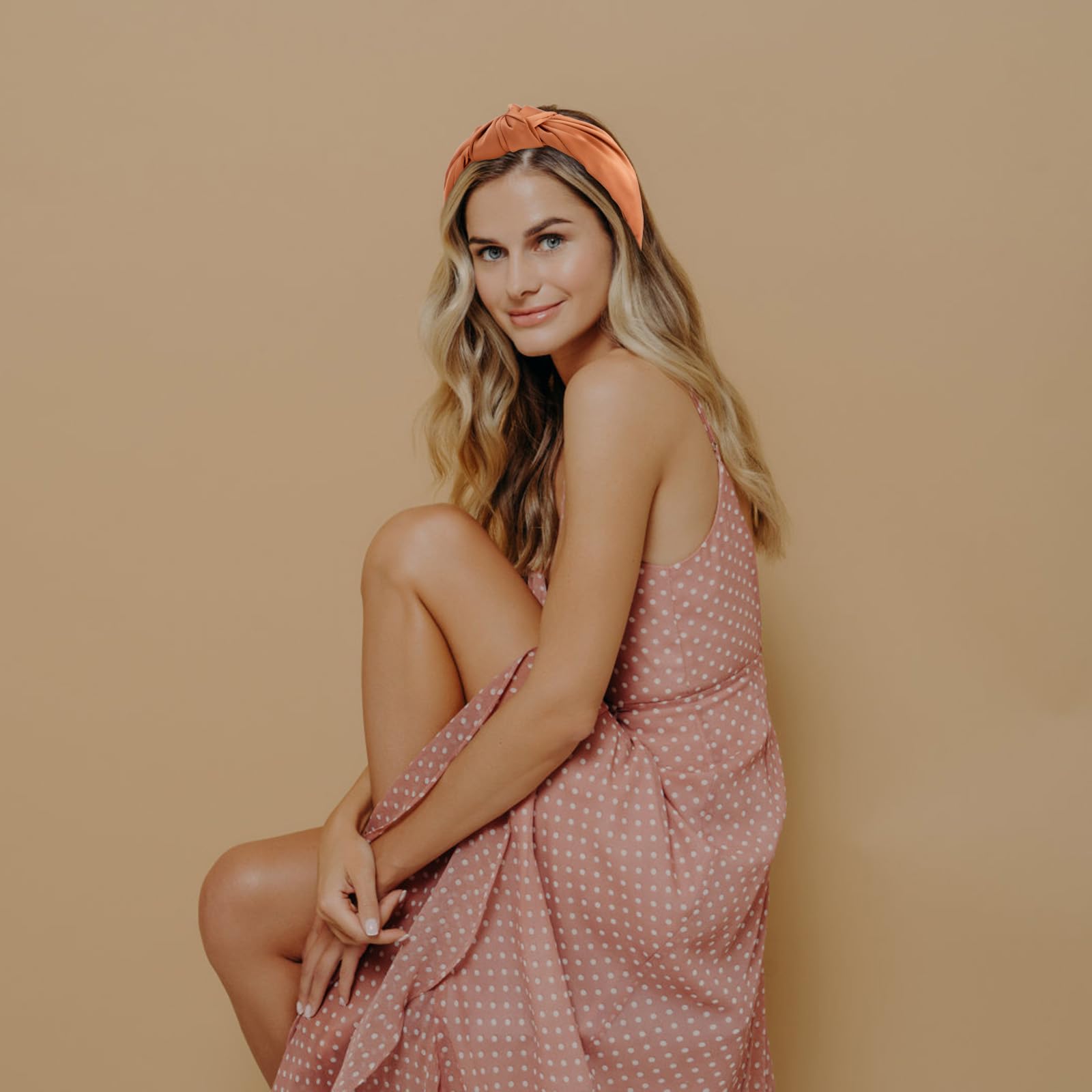 VELSCRUN 2 Pack Satin Wide Knotted Headbands - Brown Elastic Turbans, Non-Slip Silk Hair Accessories for Women & Girls | Perfect for Workouts, Yoga, Running & Everyday Styling
