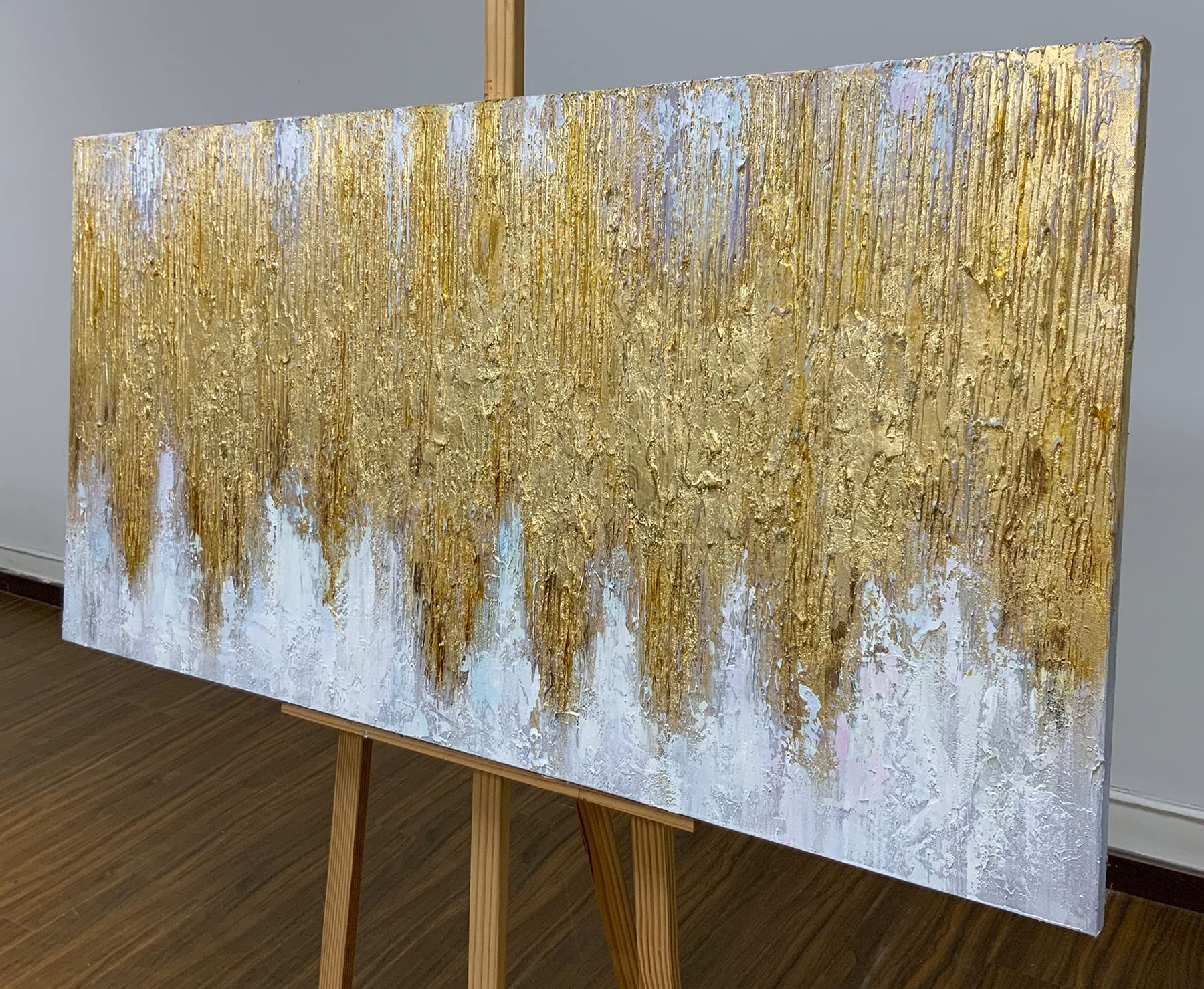 Tiancheng Art 24x48 Inch Hand-Painted Golden Oil Painting on Canvas - Framed Contemporary Wall Art for Home, Kitchen & Office Decor | Ready to Hang Living Room & Bedroom Wall Decor