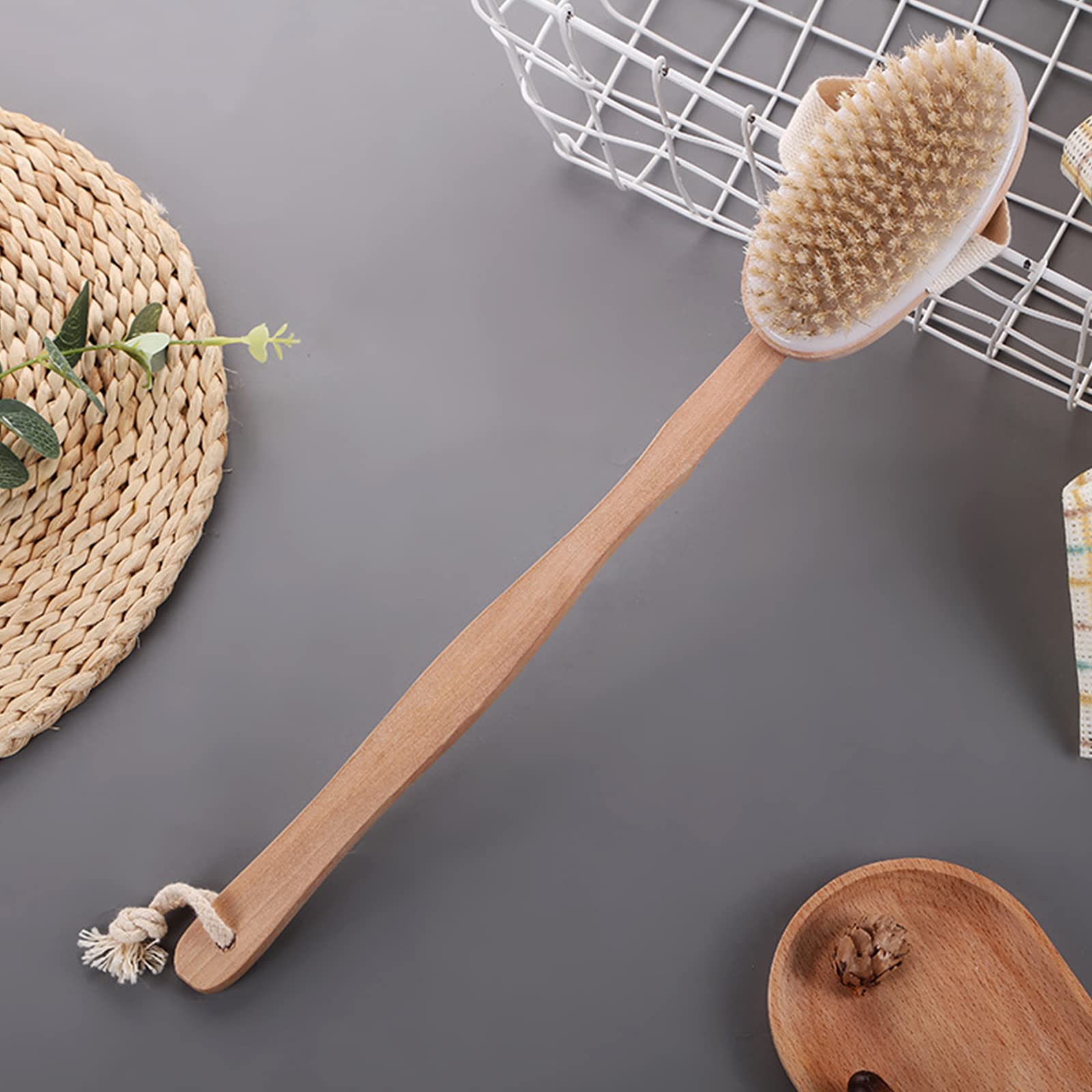 Long Handle Shower Brush with Detachable Natural Bristles - Exfoliating Back Scrubber for Cellulite Treatment, Lymphatic Drainage & Improved Blood Circulation - Perfect for Deep Cleaning, Spa Days & Relaxing Bath Time Self-Care