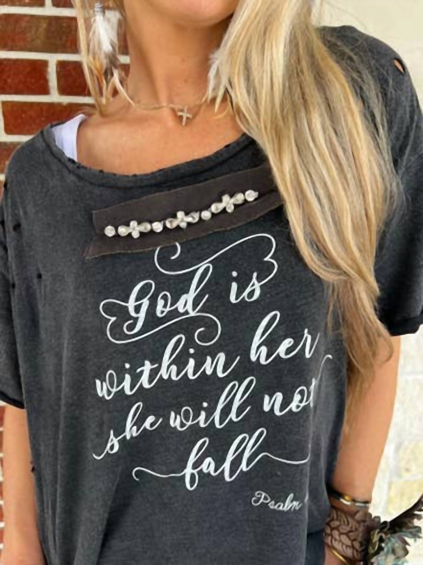 God Is Within Her Oversized Distressed Black T-Shirt - Women's Vintage Streetwear Tee for Casual Outfits & Everyday Wear