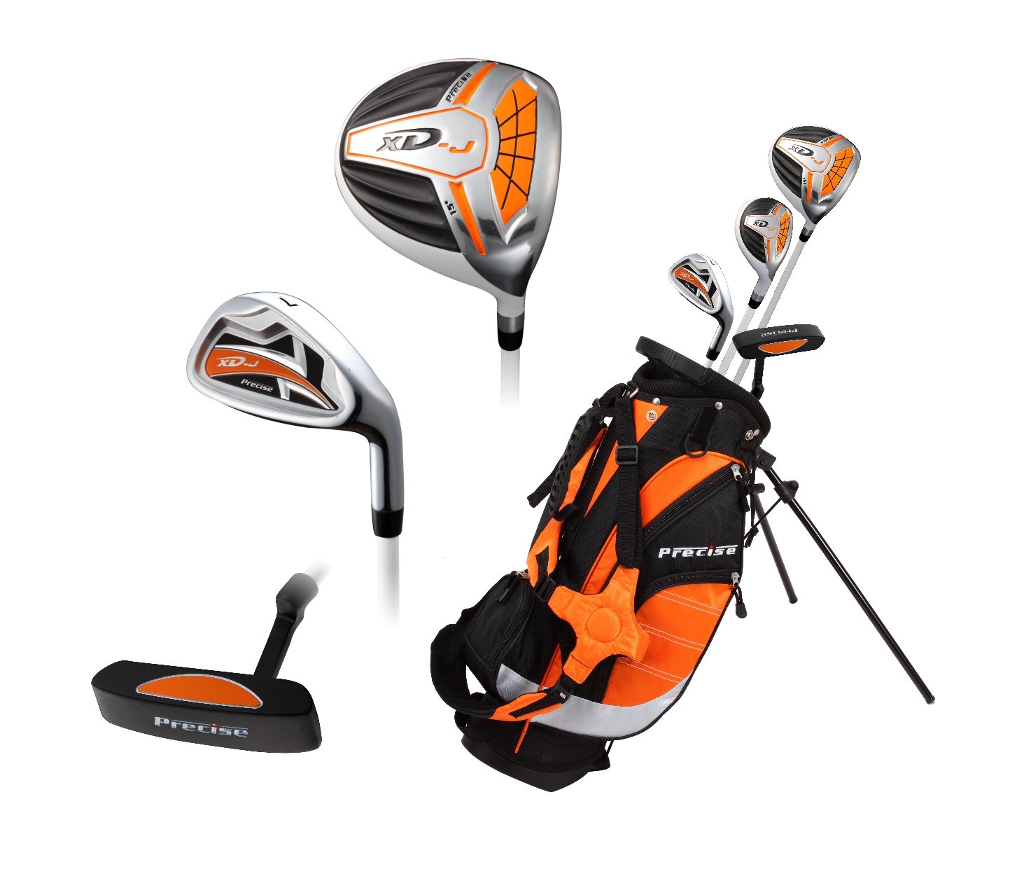 **Precise XD-J Junior Golf Clubs Set for Kids Ages 3-5, 6-8, 9-12 | Right & Left Hand Youth Golf Clubs for Boys & Girls with Ultra-Light Graphite Shafts, Hybrid & Stand Bag - Perfect for Beginners & Junior Golf Training**    *(Use Case: Ideal for young golfers learning the game, backyard practice, driving range sessions, and junior golf tournaments.)*