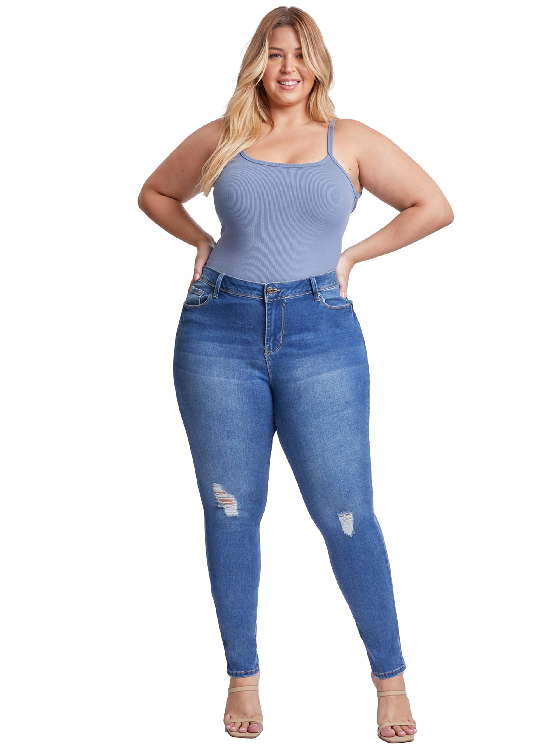 YMI Women's Plus Size Essential Skinny Jeans - Stretch Denim Pants for Curvy Figures | Perfect for Casual Wear, Office Outfits & Night Out Looks